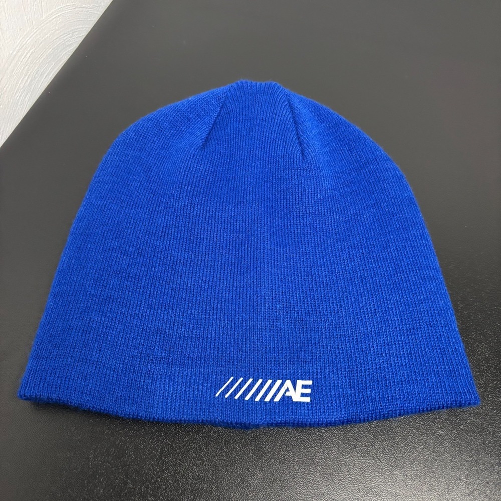 American Eagle Outfitters Men's Reversible Logo Beanie Hat‎ Blue Knit Adult OSFM